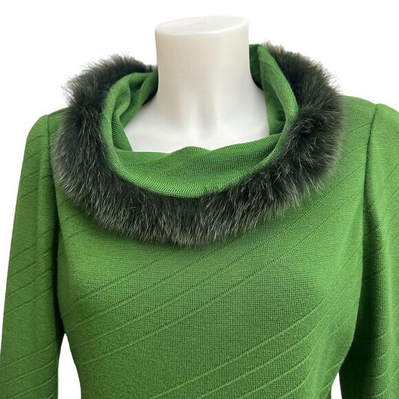 STIZZOLI 1960’s Retro Green Knit 100% Wool Cowl Neck Sweater & Skirt sz 42/44 - Picture 3 of 11